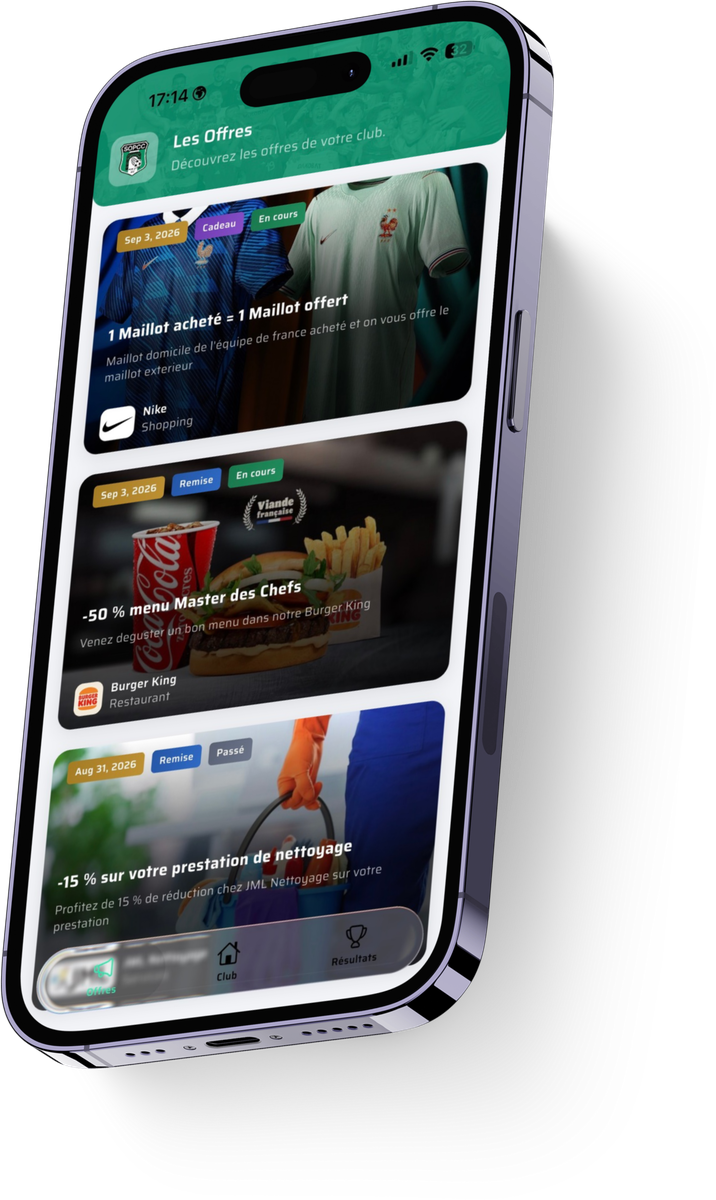 Application TonClub présentant les offres de partenaires locaux